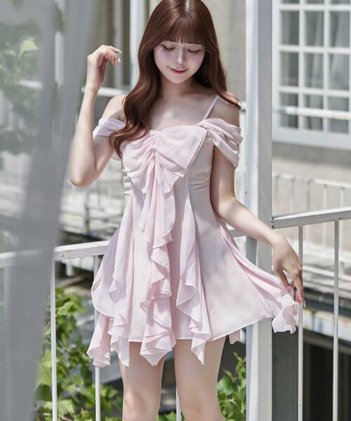 Belle Charme(ベルシャルム)の「【Belle Charme】Frill Cami Tunic Onepiece(ワンピース・レディース・ピンク/ブラック/サックスブルー・FREE)」の6枚目の写真