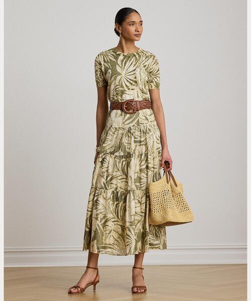 LAUREN RALPH LAUREN(ローレン ラルフ ローレン)の「パームフロンドプリント ボイル ティアード スカート(スカート・レディース・グリーン系2・2/0/4/6/00)」の1枚目の写真