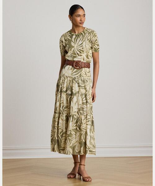 LAUREN RALPH LAUREN(ローレン ラルフ ローレン)の「パームフロンドプリント ボイル ティアード スカート(スカート・レディース・グリーン系2・2/0/4/6/00)」の6枚目の写真