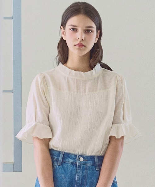 SLOWLOLLI（スローローリ）の「Mixed layered blouse_2 Colors（シャツ/ブラウス・レディース・ブラック/アイボリー・FREE）」の3枚目の写真