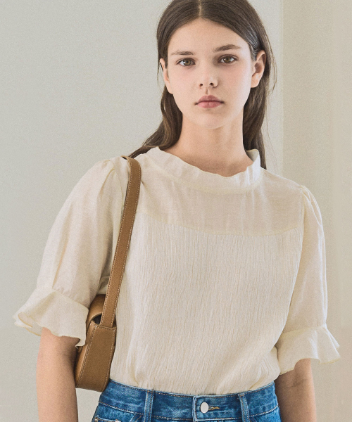 SLOWLOLLI（スローローリ）の「Mixed layered blouse_2 Colors（シャツ/ブラウス・レディース・ブラック/アイボリー・FREE）」の6枚目の写真