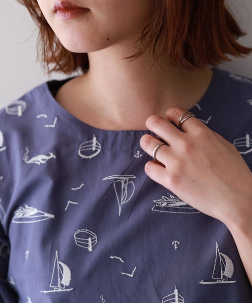 Emago（イマゴ）の「EMAGO ﾖｯﾄ刺繍ﾌﾞﾗｳｽ 5分袖（シャツ/ブラウス・レディース・パープル/グレー/ブラック・FREE）」の6枚目の写真