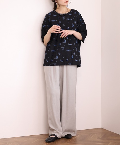 Emago（イマゴ）の「EMAGO ﾖｯﾄ刺繍ﾌﾞﾗｳｽ 5分袖（シャツ/ブラウス・レディース・パープル/グレー/ブラック・FREE）」の22枚目の写真
