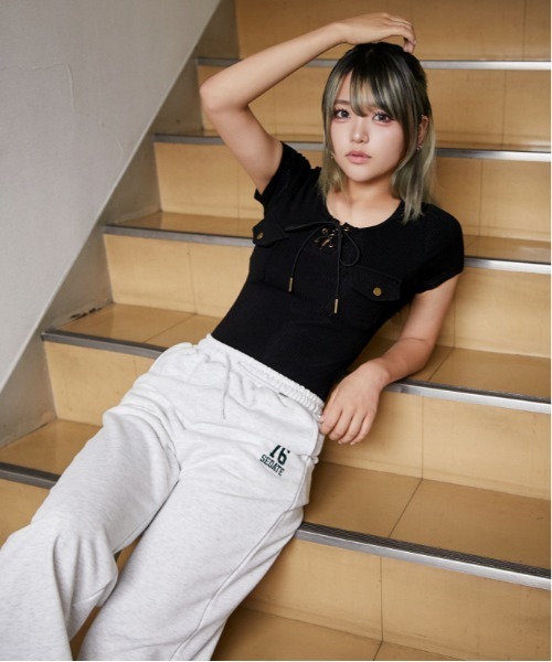 GORGE(ゴージ)の「《フロントレースアップ×リブトップス》カットソー/フェミニン×Y2K/春夏/全3色(Tシャツ/カットソー・レディース・オフホワイト/ブルー/ブラック・F)」の10枚目の写真