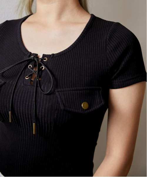 GORGE(ゴージ)の「《フロントレースアップ×リブトップス》カットソー/フェミニン×Y2K/春夏/全3色(Tシャツ/カットソー・レディース・オフホワイト/ブルー/ブラック・F)」の22枚目の写真