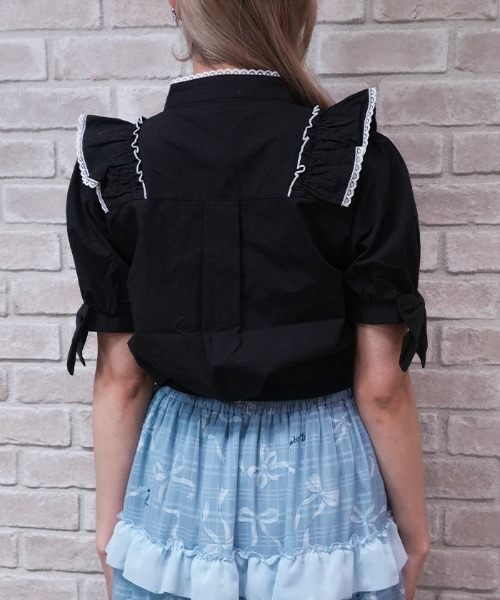 axes femme POETIQUE（アクシーズファムポエティック）の「トロワリボンＢＬ（シャツ/ブラウス・レディース・ミント/ブラック/ホワイト・MEDIUM）」の6枚目の写真