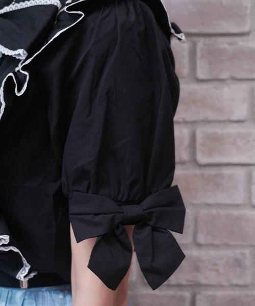 axes femme POETIQUE（アクシーズファムポエティック）の「トロワリボンＢＬ（シャツ/ブラウス・レディース・ミント/ブラック/ホワイト・MEDIUM）」の7枚目の写真