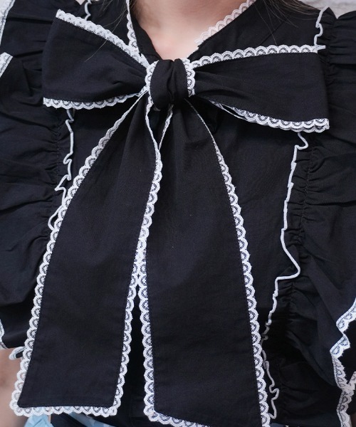 axes femme POETIQUE（アクシーズファムポエティック）の「トロワリボンＢＬ（シャツ/ブラウス・レディース・ミント/ブラック/ホワイト・MEDIUM）」の8枚目の写真