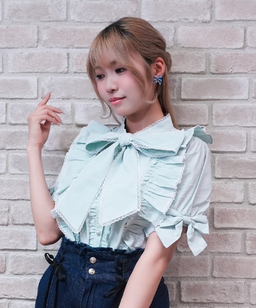 axes femme POETIQUE（アクシーズファムポエティック）の「トロワリボンＢＬ（シャツ/ブラウス・レディース・ミント/ブラック/ホワイト・MEDIUM）」の16枚目の写真