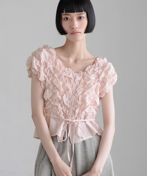 LOWRYS FARM（ローリーズファーム）の「シャーリングブラウスフレンチスリーブ　1046442（シャツ/ブラウス・レディース・ベージュ/ブラック/ピンク/ホワイト・FREE）」の9枚目の写真