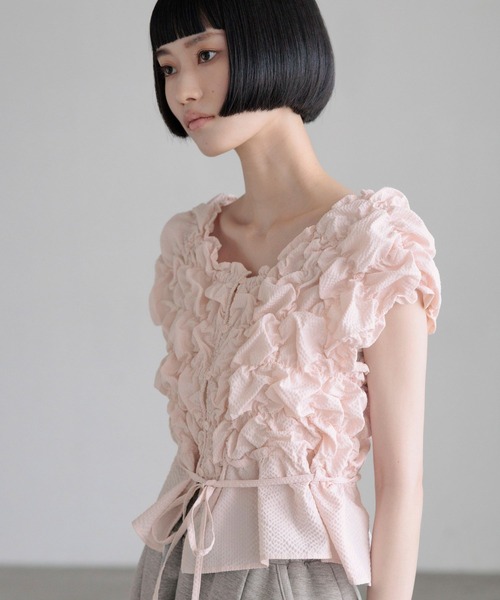 LOWRYS FARM（ローリーズファーム）の「シャーリングブラウスフレンチスリーブ　1046442（シャツ/ブラウス・レディース・ベージュ/ブラック/ピンク/ホワイト・FREE）」の10枚目の写真