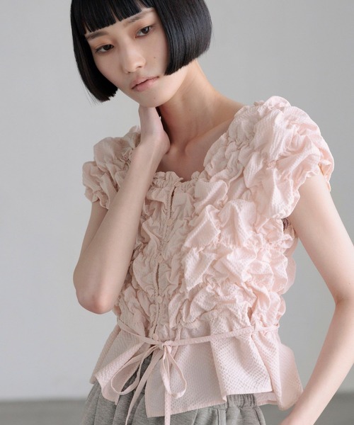 LOWRYS FARM（ローリーズファーム）の「シャーリングブラウスフレンチスリーブ　1046442（シャツ/ブラウス・レディース・ベージュ/ブラック/ピンク/ホワイト・FREE）」の11枚目の写真