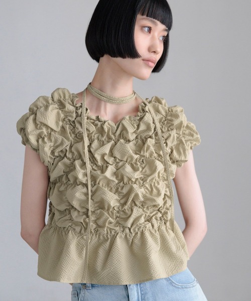 LOWRYS FARM（ローリーズファーム）の「シャーリングブラウスフレンチスリーブ　1046442（シャツ/ブラウス・レディース・ベージュ/ブラック/ピンク/ホワイト・FREE）」の15枚目の写真