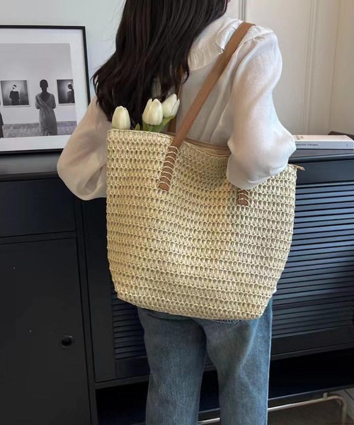 VIBGYOR(ヴィブジョー)の「Mignonjour/ナチュラルサマーメッシュバッグ M2949(ハンドバッグ・レディース・ベージュ/ブラウン・FREE)」の1枚目の写真