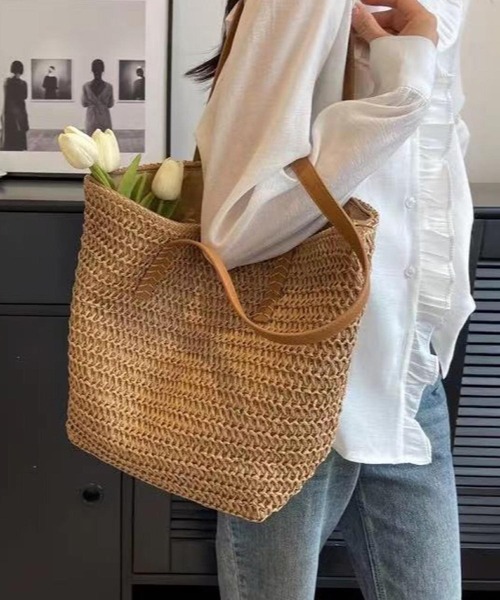 VIBGYOR(ヴィブジョー)の「Mignonjour/ナチュラルサマーメッシュバッグ M2949(ハンドバッグ・レディース・ベージュ/ブラウン・FREE)」の2枚目の写真