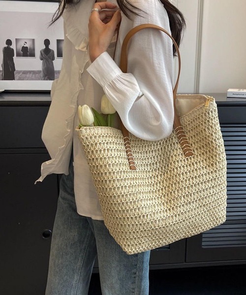 VIBGYOR(ヴィブジョー)の「Mignonjour/ナチュラルサマーメッシュバッグ M2949(ハンドバッグ・レディース・ベージュ/ブラウン・FREE)」の5枚目の写真