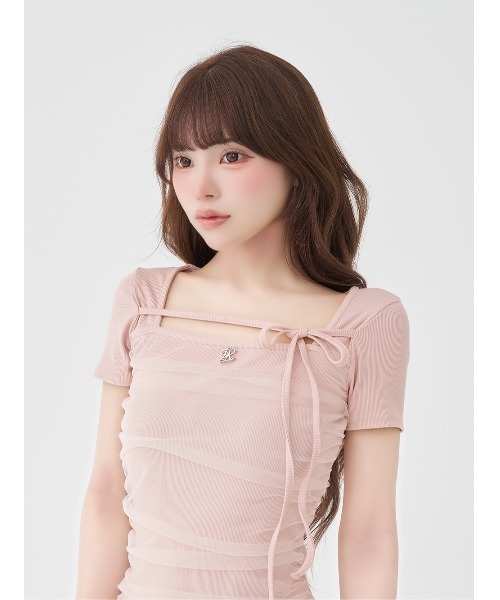Darich(ダーリッチ)の「シアードッキングギャザーミニワンピース(ワンピース・レディース・アイボリー/ピンク・FREE)」の8枚目の写真