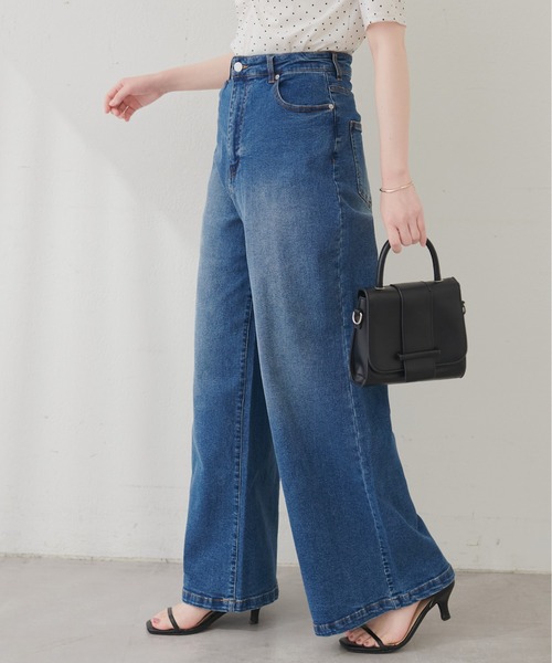 natural couture(ナチュラルクチュール)の「ゆるストレートストレッチセルフカットデニムパンツ(デニムパンツ・レディース・サックスブルー/ブルー/ブラウン・MEDIUM/SMALL/LARGE)」の8枚目の写真