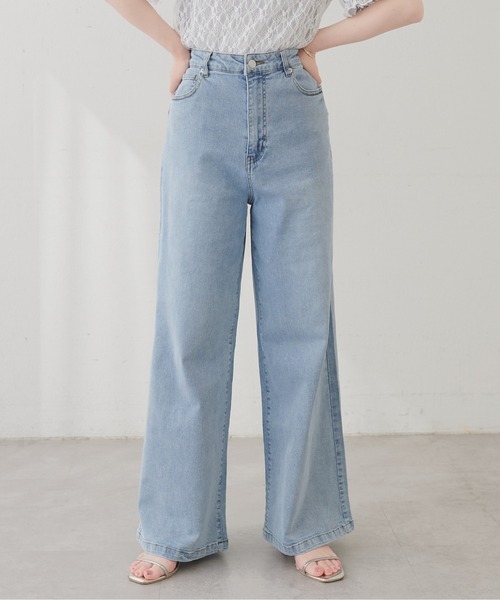 natural couture(ナチュラルクチュール)の「ゆるストレートストレッチセルフカットデニムパンツ(デニムパンツ・レディース・サックスブルー/ブルー/ブラウン・MEDIUM/SMALL/LARGE)」の19枚目の写真