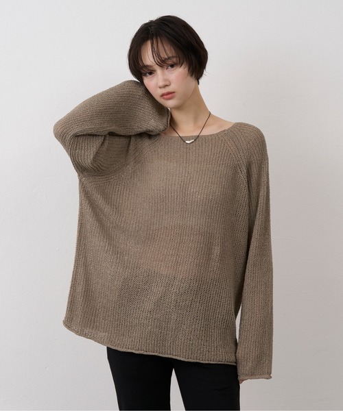 NUJOH(ヌゾ)の「Sheer Loose Knit Pullover / シアールーズニットプルオーバー(ニット/セーター・レディース・ベージュ/ホワイト/ライトブルー/ブラウン/ブラック/オリーブ・FREE)」の4枚目の写真