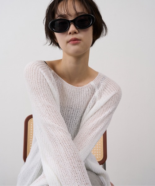 NUJOH(ヌゾ)の「Sheer Loose Knit Pullover / シアールーズニットプルオーバー(ニット/セーター・レディース・ベージュ/ホワイト/ライトブルー/ブラウン/ブラック/オリーブ・FREE)」の2枚目の写真