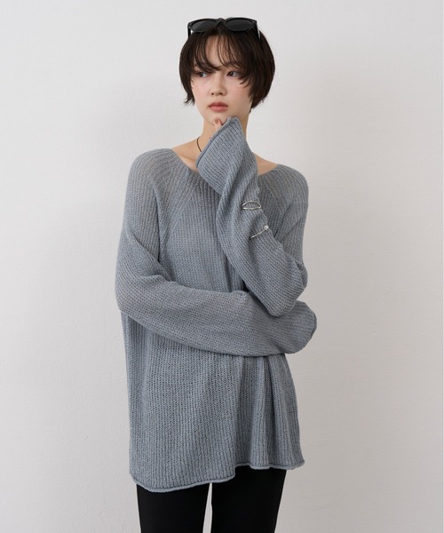 NUJOH(ヌゾ)の「Sheer Loose Knit Pullover / シアールーズニットプルオーバー(ニット/セーター・レディース・ベージュ/ホワイト/ライトブルー/ブラウン/ブラック/オリーブ・FREE)」の6枚目の写真