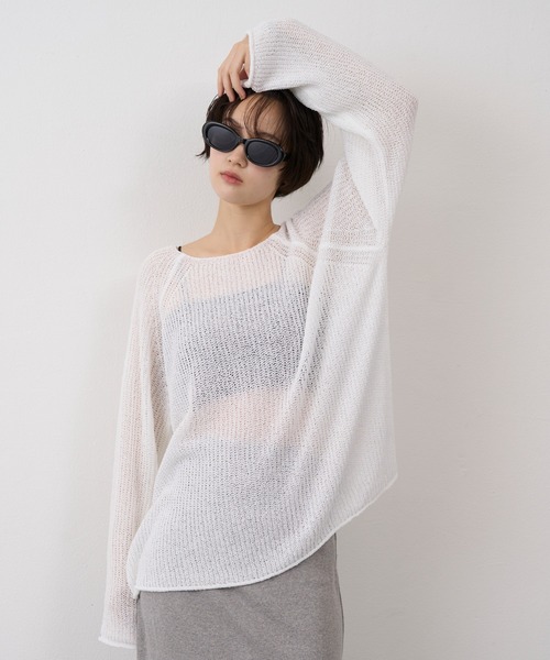 NUJOH(ヌゾ)の「Sheer Loose Knit Pullover / シアールーズニットプルオーバー(ニット/セーター・レディース・ベージュ/ホワイト/ライトブルー/ブラウン/ブラック/オリーブ・FREE)」の8枚目の写真