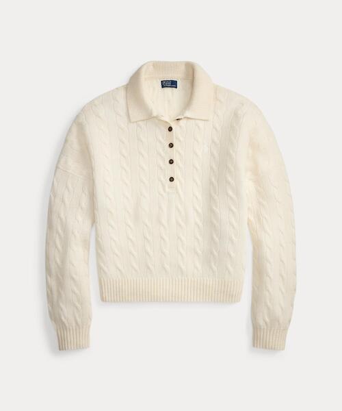 POLO RALPH LAUREN（ポロ ラルフ ローレン）の「ケーブル ウールカシミヤ ポロカラー セーター（ニット/セーター・レディース・ホワイト・S/M/XS）」の2枚目の写真