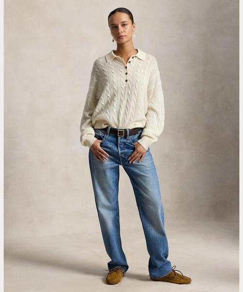 POLO RALPH LAUREN（ポロ ラルフ ローレン）の「ケーブル ウールカシミヤ ポロカラー セーター（ニット/セーター・レディース・ホワイト・S/M/XS）」の7枚目の写真