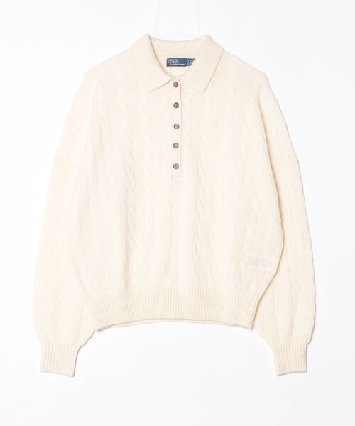 POLO RALPH LAUREN（ポロ ラルフ ローレン）の「ケーブル ウールカシミヤ ポロカラー セーター（ニット/セーター・レディース・ホワイト・S/M/XS）」の3枚目の写真