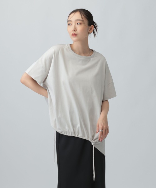 LEPSIM（レプシィム）の「異素材ドロストチュニックSS　1054480（Tシャツ/カットソー・レディース・ブラック/グレー・FREE）」の2枚目の写真