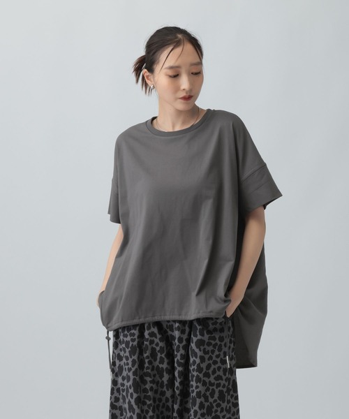 LEPSIM（レプシィム）の「異素材ドロストチュニックSS　1054480（Tシャツ/カットソー・レディース・ブラック/グレー・FREE）」の5枚目の写真