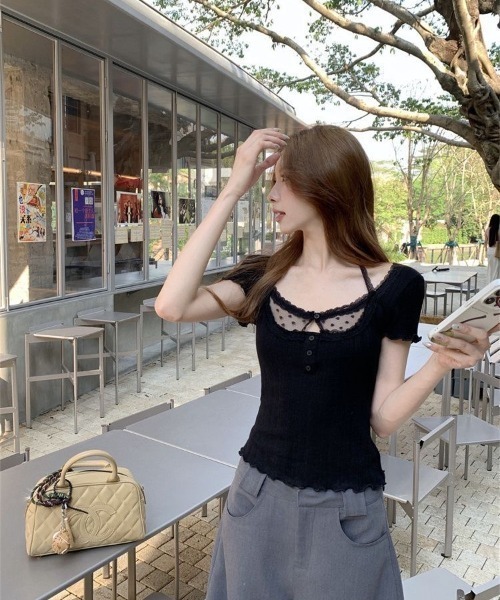 ViViDAY(ビビデー)の「レースinレイヤード風tシャツ(Tシャツ/カットソー・レディース・ブラック・M)」の9枚目の写真