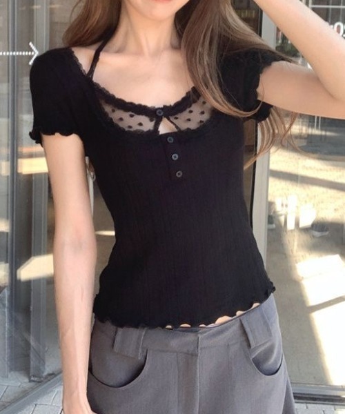 ViViDAY(ビビデー)の「レースinレイヤード風tシャツ(Tシャツ/カットソー・レディース・ブラック・M)」の10枚目の写真