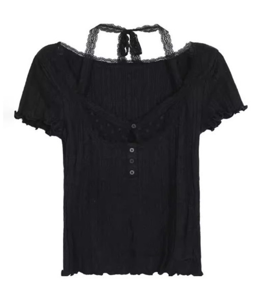 ViViDAY(ビビデー)の「レースinレイヤード風tシャツ(Tシャツ/カットソー・レディース・ブラック・M)」の14枚目の写真