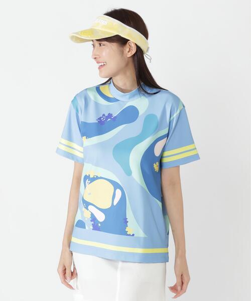 PEARLY GATES（パーリーゲイツ）の「【PEARLY GATES】ゴルフ場柄Ny4WAYトリコット半袖ハイネックカットソー［Relaxシルエット]（Tシャツ/カットソー・レディース・ブルー系その他/グリーン系その他2・MEDIUM/SMALL）」の3枚目の写真