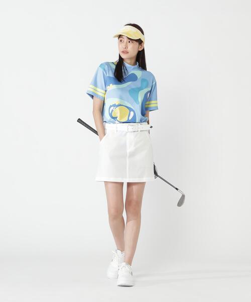 PEARLY GATES（パーリーゲイツ）の「【PEARLY GATES】ゴルフ場柄Ny4WAYトリコット半袖ハイネックカットソー［Relaxシルエット]（Tシャツ/カットソー・レディース・ブルー系その他/グリーン系その他2・MEDIUM/SMALL）」の4枚目の写真