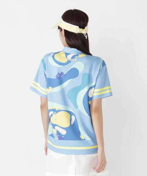 PEARLY GATES（パーリーゲイツ）の「【PEARLY GATES】ゴルフ場柄Ny4WAYトリコット半袖ハイネックカットソー［Relaxシルエット]（Tシャツ/カットソー・レディース・ブルー系その他/グリーン系その他2・MEDIUM/SMALL）」の5枚目の写真