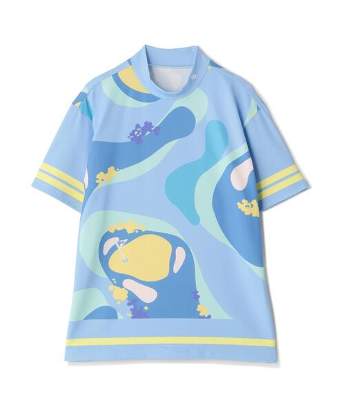 PEARLY GATES（パーリーゲイツ）の「【PEARLY GATES】ゴルフ場柄Ny4WAYトリコット半袖ハイネックカットソー［Relaxシルエット]（Tシャツ/カットソー・レディース・ブルー系その他/グリーン系その他2・MEDIUM/SMALL）」の6枚目の写真