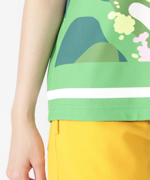 PEARLY GATES（パーリーゲイツ）の「【PEARLY GATES】ゴルフ場柄Ny4WAYトリコット半袖ハイネックカットソー［Relaxシルエット]（Tシャツ/カットソー・レディース・ブルー系その他/グリーン系その他2・MEDIUM/SMALL）」の17枚目の写真