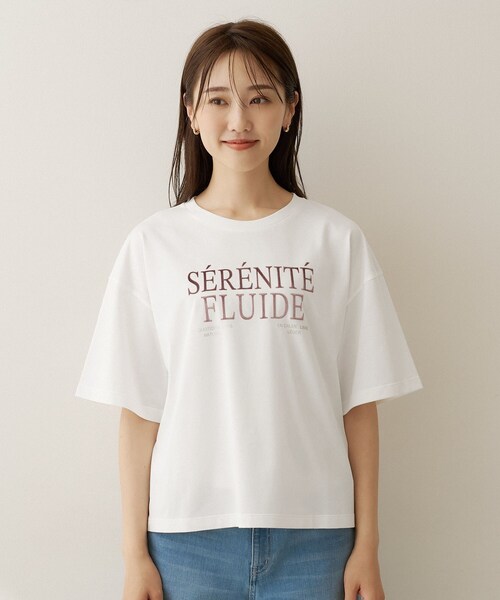 UNTITLED(アンタイトル)の「【丈感すっきり】ベロアプリントロゴT(Tシャツ/カットソー・レディース・チャコール/ホワイト系1/ベージュ系・00/02/04/44/48)」の17枚目の写真