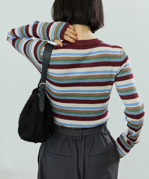 FREAK'S STORE（フリークスストア）の「ウォッシャブル ラメ クルーネックニット/洗えるニット/リブニット（ニット/セーター・レディース・ワイン/オフホワイト/ネイビー/ブラック・ﾌﾘ-）」の4枚目の写真