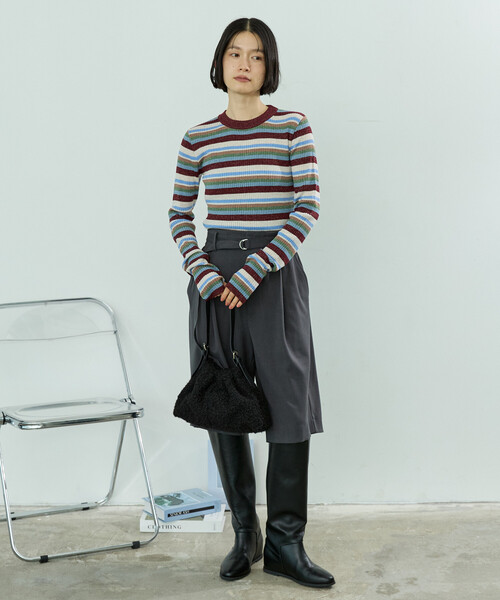 FREAK'S STORE（フリークスストア）の「ウォッシャブル ラメ クルーネックニット/洗えるニット/リブニット（ニット/セーター・レディース・ワイン/オフホワイト/ネイビー/ブラック・ﾌﾘ-）」の12枚目の写真