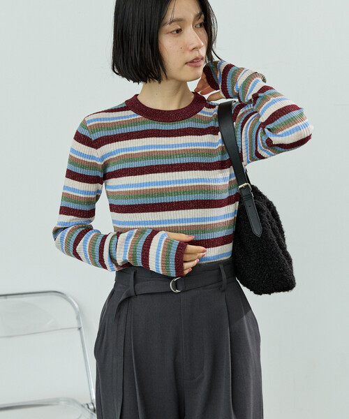 FREAK'S STORE（フリークスストア）の「ウォッシャブル ラメ クルーネックニット/洗えるニット/リブニット（ニット/セーター・レディース・ワイン/オフホワイト/ネイビー/ブラック・ﾌﾘ-）」の17枚目の写真