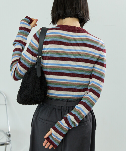 FREAK'S STORE（フリークスストア）の「ウォッシャブル ラメ クルーネックニット/洗えるニット/リブニット（ニット/セーター・レディース・ワイン/オフホワイト/ネイビー/ブラック・ﾌﾘ-）」の18枚目の写真