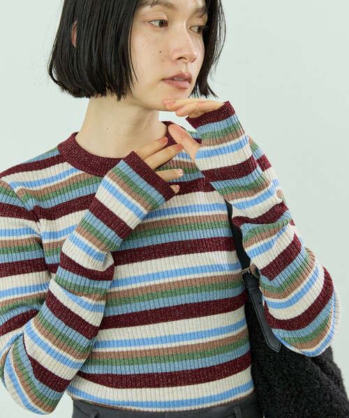 FREAK'S STORE（フリークスストア）の「ウォッシャブル ラメ クルーネックニット/洗えるニット/リブニット（ニット/セーター・レディース・ワイン/オフホワイト/ネイビー/ブラック・ﾌﾘ-）」の19枚目の写真