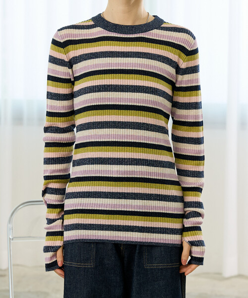 FREAK'S STORE（フリークスストア）の「ウォッシャブル ラメ クルーネックニット/洗えるニット/リブニット（ニット/セーター・レディース・ワイン/オフホワイト/ネイビー/ブラック・ﾌﾘ-）」の6枚目の写真