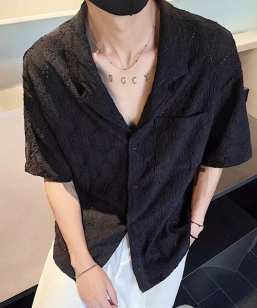 NOWLE(ノウル)の「【NOWLE】ダイヤレース 半袖 オープンカラーシャツ / スマートリラックス サマートップス(シャツ/ブラウス・メンズ・ブラウン/ホワイト/ブラック・X-LARGE/LARGE/MEDIUM)」の1枚目の写真