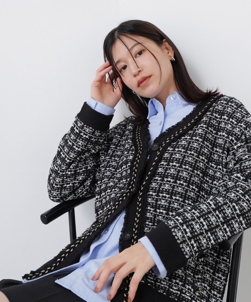 N.(N. Natural Beauty Basic)(エヌエヌナチュラルビューティーベーシック)の「チェーンブレードカーディガン(カーディガン/ボレロ・レディース・ブラック系その他2/ネイビー系・FREE)」の1枚目の写真