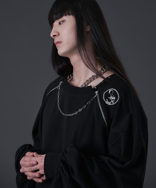 チャームZIPデザインロンT（Tシャツ/カットソー）｜狐独（コドク）の
